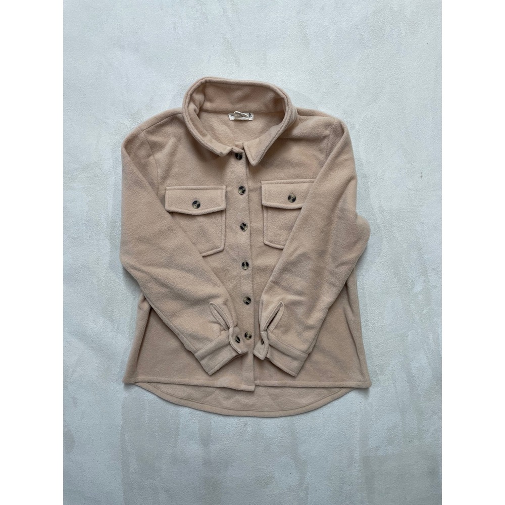 Sweet Stories Girls Beige Fleece Shacket Button Down Jacket Size 14 L GKT3373-3